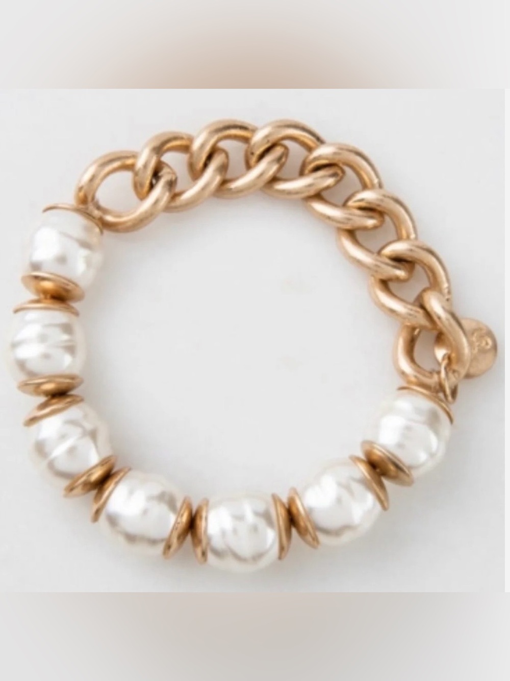 PLUNDER “TYRA BRACELET” FAUX PEARL BEADS with GOLD-TONE CHAIN - BRAND NEW!